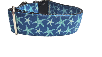 1.5" Wide Blue Starfish Nylon Dog Collar
