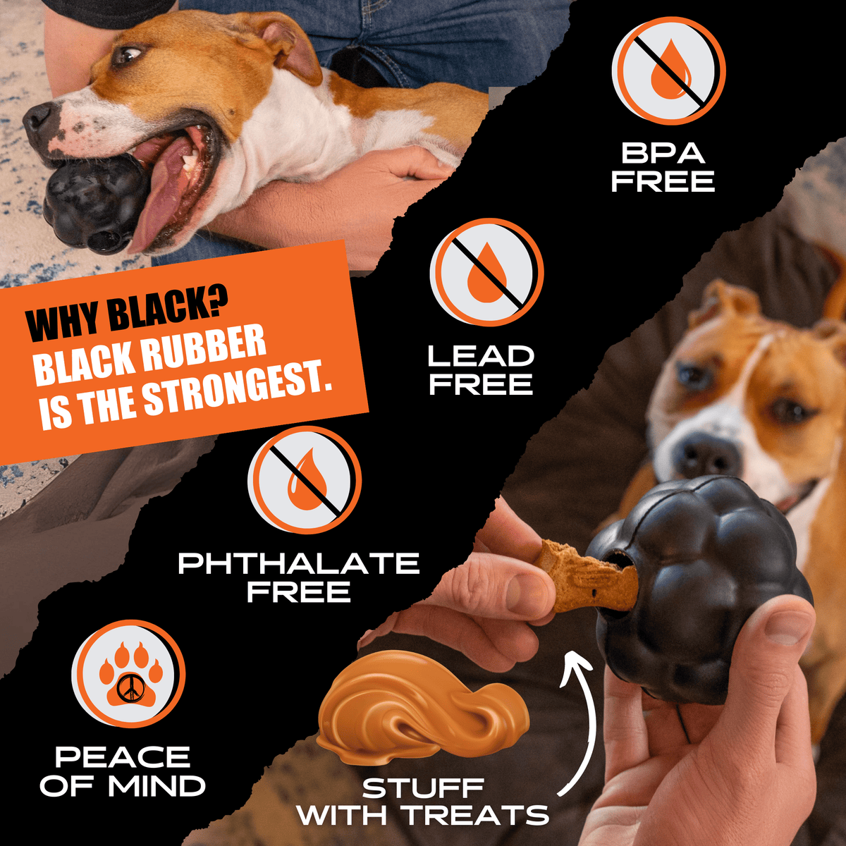 Natural Rubber Rumble Ball Dog Toy for Strong Chewers