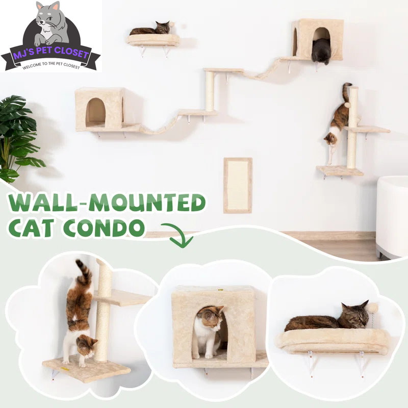 Wall-Mounted Cat Climbing Tower, 7 Pieces