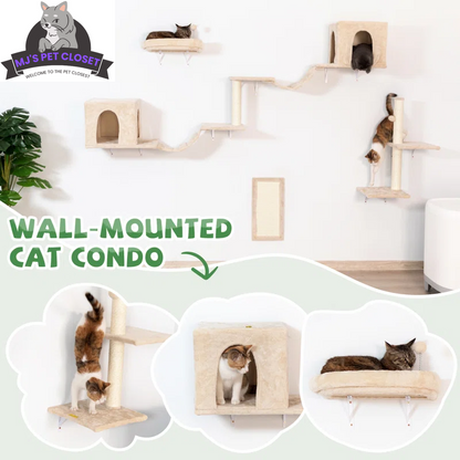 Wall-Mounted Cat Climbing Tower, 7 Pieces
