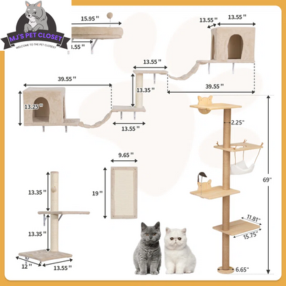 Wall-Mounted Cat Climbing Tower, 7 Pieces