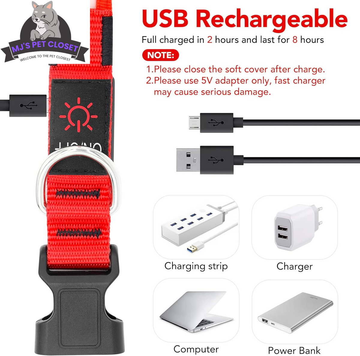 Adjustable Rechargeable LED Dog Collar
