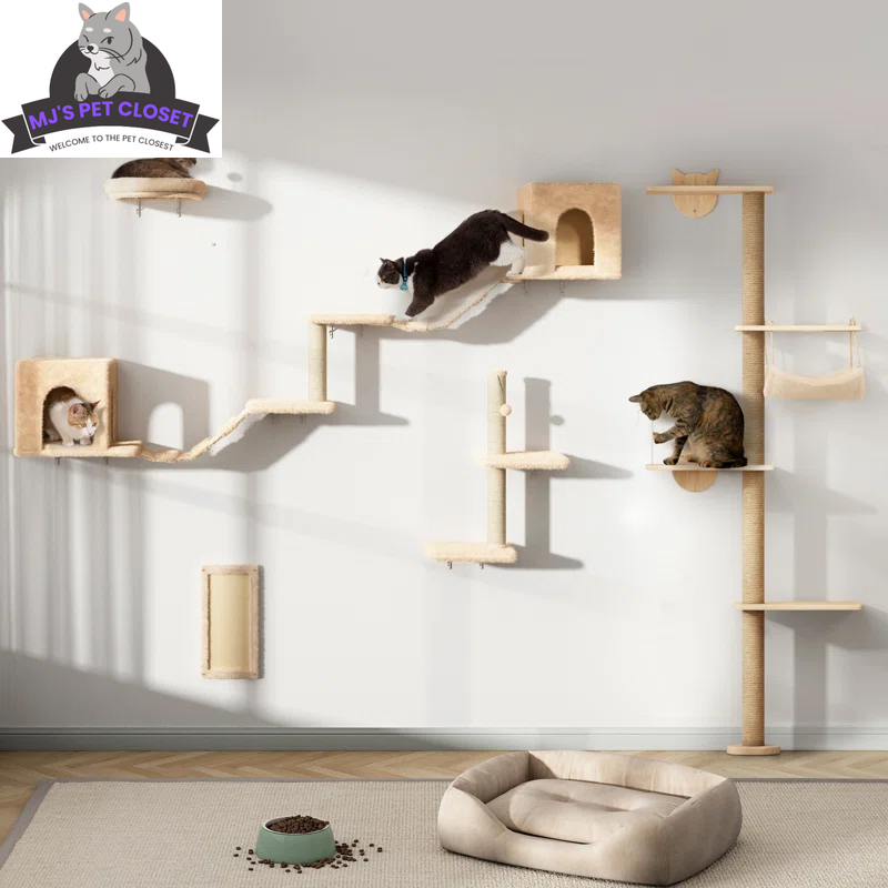 Wall-Mounted Cat Climbing Tower, 7 Pieces
