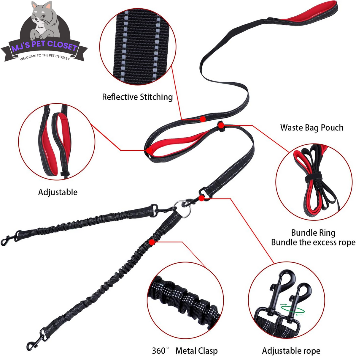 360 Degree Swivel Double Dog Leash, up to 200 lb