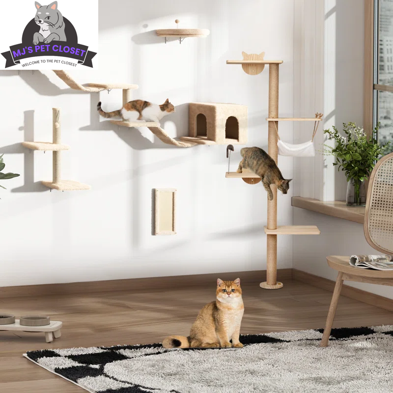 Wall-Mounted Cat Climbing Tower, 7 Pieces