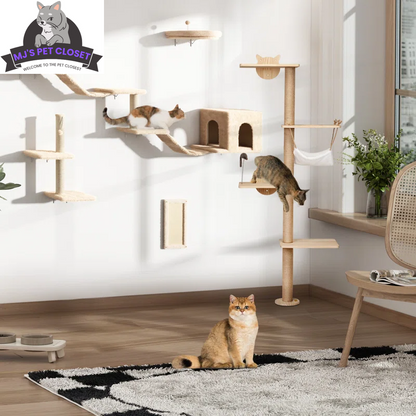 Wall-Mounted Cat Climbing Tower, 7 Pieces